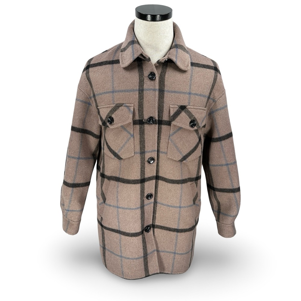 Belle & Bloom River's Edge Wool‎ Blend Shacket Oat Plaid Shirt Jacket Womens M